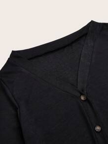 Women's Casual Jacket Open Front Lightweight Long Sleeve Button Down Loose Solid Outwear Spring/Summer - Black - View 5