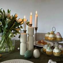 条纹美学几何装饰蜡烛，婚礼，婚礼装饰，几何浮雕柱形蜡烛，香薰蜡烛，适合家居装饰，摄影道具 - 彩色 - 查看 5