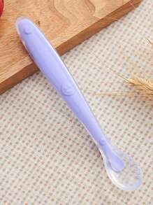 KUNT 1pc Smiling Face Silicone Feeding Spoon With Soft Tip, Baby Training Spoon With Long Handle
