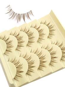 Asiteo 5 Pairs Cartoon Style Brown False Eyelashes, Soft And Lightweight, Comfortable To Wear, Transparent Lash Band, Suitable For Daily Makeup - 尖尾漫畫款 - 查看 3