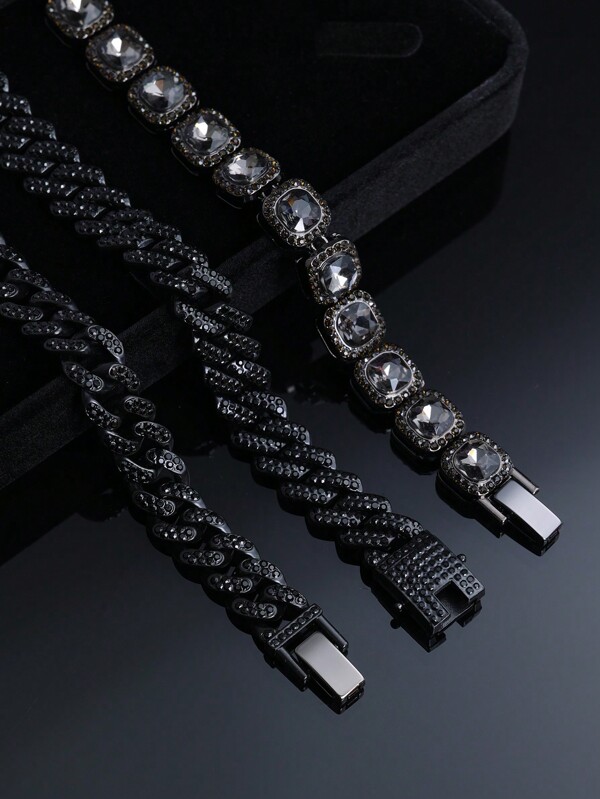 1 Stück schwarze Kette Armband, Hip-Hop Mode Schmuck, Herren glänzender eleganter stilvoller Accessoire, ideal als Geschenk zum Valentinstag, Weihnachten, Geburtstag, Jahrestag
