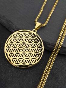 Flower Of Life Stainless Steel Long Necklace For Women Men Gold Color Mandala Metatron Chain
