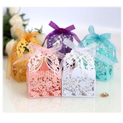 25pcs/Pack Laser Cut Delicate Small Gift Boxes, Suitable For Engagement, Wedding Party Decor, Mini Paper Boxes, Creative Groom & Bride Favor Boxes