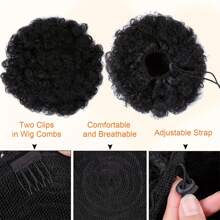 FULCRUM 1 件非洲卷曲发髻高髻马尾辫 4/6/8/10/12 英寸自然黑色非洲蓬松抽绳马尾辫合成接发 适合女性 - 黑色 - 查看 3