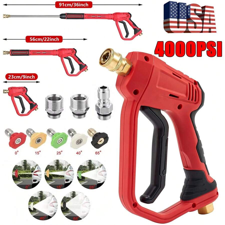High Pressure 4000PSI Car Power Washer Gun Spray Wand Lance Nozzle And Hose Kit - Red - View 1