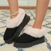 Women's Ankle Snow Boots - Warm Suede Shearling Slippers With Thick Soles For Winter - Comfy & Casual Womens Snow Boots - Black - View 1