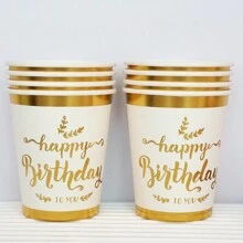 10/20/30个，生日烫金字母金色马克杯9盎司一次性杯子新娘礼物杯生日杯冷热饮品-生日毕业 - 彩色 - 查看 6
