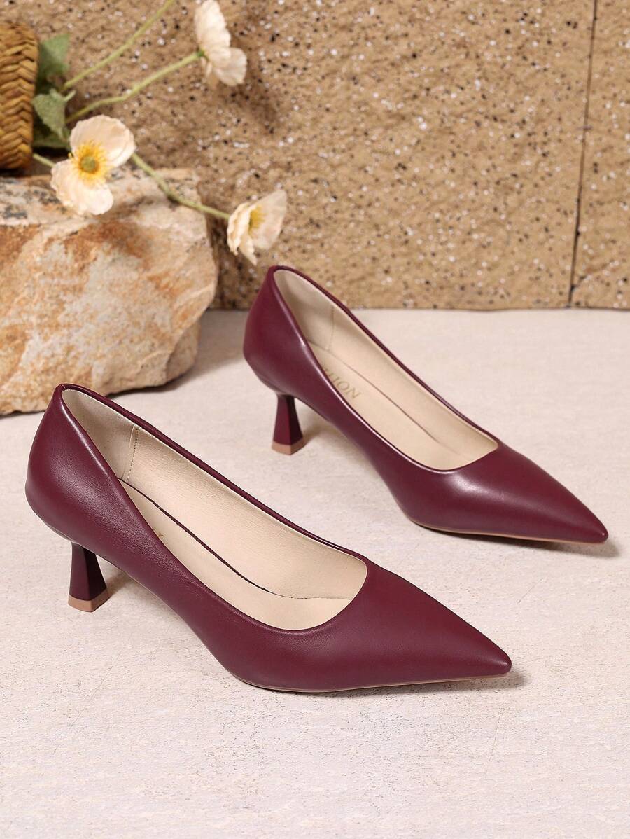 女士尖头一脚蹬高跟鞋 - 纯色高跟鞋，女士鞋