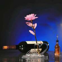 10pcs 10 Inch Glowing 24K Gold Foil Rose 10 Inch, Luminous Foil Artificial Rose Plastic Long Stem Rose For Valentines Day, , Mothers Day, Anniversary, Birthday, Wedding, Thanksgiving - 粉色 - 查看 5