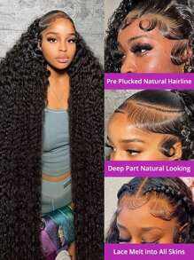 Uveous 13x4 Curly Wig Human Hair 42 Inch Deep Wave Lace Front Wigs Human Hair 250_Density Wet And Wavy Lace Front Wigs Human Hair Pre Plucked 13x6 Deep Wave Wig For Women With Baby Hair 5x5 Put On And Go Glueless Wigs Human Hair Halloween Season - Natural Black - 查看 3