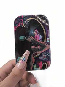 1 件，马口铁便携式桌面珠宝收纳盒，珠宝收纳盒，最佳礼物，时尚多功能，带有各种图案，如花朵、草莓、冲浪、骷髅、心形、蘑菇、蝙蝠等，送给妈妈的礼物 - 彩色 - 查看 30