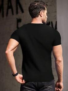 2025 Men's Spring And Summer Fashionable Simple Special Texture Ribbeds Are Skin-Friendly And Comfortable Slim Fit V-Neck Short Sleeves