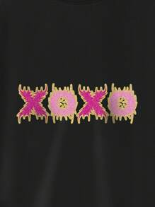 Women's Plus Size Valentine's Day Themed XOXO Alphabet Glitter Crystal Print T-Shirt Fashion Short Sleeve Round-Neck Tops Summer Streetwear