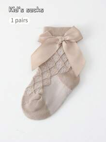 1 Pair Girls Bow Decorated Short Socks, Lolita Style Mid-Calf Socks For Spring/Summer, Baby Princess Knee High Socks For Autumn