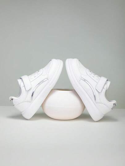 Solid Color Fashion Children Casual Running Shoes, Versatile Sneakers Sports Flat Shoes, Hook & Loop Closure