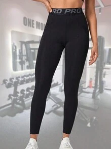 Sport Studio Letter Pockets Sports Yoga Pants Hip Lifting Legging High Waisted Pants Hig Elastic Trousers Fit Soft Fabrics Seamless Basics Casual Simple Sports Breathable Quick-Drying Cooling Cycling Running Strength Workout