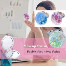 1pc/2pcs/4pcs Folding Double-Sided Mirror Glitter Small Mirror Folding Handheld Pocket Mirror Portable Travel Pocket Makeup Mirror For Pockets, Bags And Travel Gifts Birthday Graduation