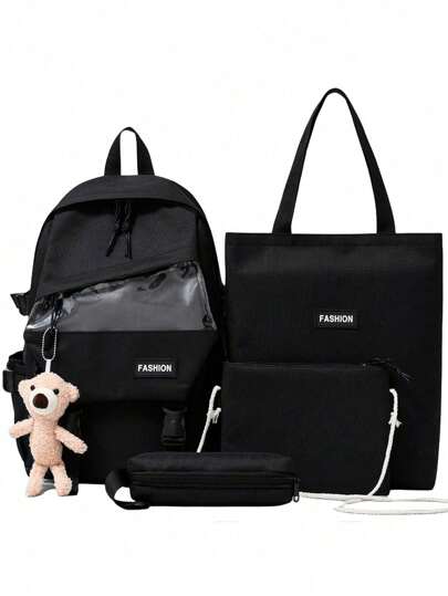 Shendy Vendy Mochila Con Gran Capacidad De Espacio, Set De 4 Piezas Mochila Fashion Cool Juvenil Bolsa lapicera