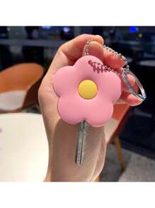 Cute 1pc Flower Keychain Key Cover, Multicolor Flower Design Pvc Rubber Keychain Cover, Universal For Car Key/Door Key, Creative Gift For Men And Women Car Accessories Bag Charm School Goth Y2k Bag Accessories Lanyards With Id Holder Car Accessories Bag Charms Christmas