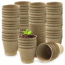 100 Pcs Fibre Seed Pots, 6cm Round Plant Seed Seedling Pots - Brown - View 1