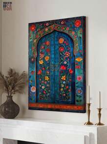 1Pc Wood Frame In-Dian Wall Art Set Painting Style In-Dian Doors, Living Room Decor, Canvas Painting For Bedroom, Office, Bathroom, Restaurant, Cafe Or Hotel Wall Decorative Painting, Stretched And Framed Ready To Hang - Màu xanh hải quân - Xem 5