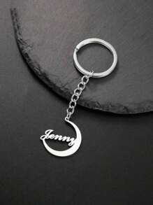 1pc Customized Personalized Stainless Steel Moon Pendant Keychain With Custom Name And Valentine's Day Gift - Multicolor - View 2