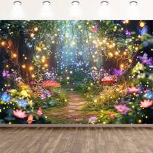 Fairytale Garden Backdrop - Spring Photography & Event Polyester Magical Wonderland Party Banner, Forest Themed Prop Background - Multicolor - View 6