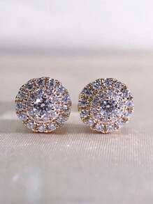 2 chiếc khuyên tai tròn bằng đồng tối giản Cubic Zirconia, quà tặng trang sức thời trang đa năng cho cả nam và nữ - Hoa tai - Xem 2