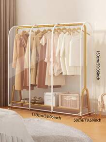 1pc Clear Plastic Garment Rack Cover - Freestanding Double Rod Closet Dust Protector With Full Zipper For Handbags And Clothes Storage - Clear - View 19