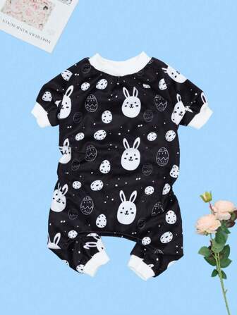 1ชิ้น ชุดนอนกระต่ายสัตว์เลี้ยงซุกซน, ซักมือ/ซักเครื่องได้, ดีไซน์ยางยืดปรับได้, ทนทานต่อคราบ, นุ่มและสบาย