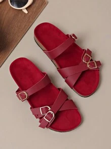 Wow 软木凉鞋，男女通用三扣交叉带平底拖鞋，夏季