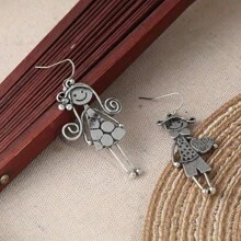 1 对时尚、创意、复古、小众设计波西米亚风格吊坠耳环，适合日常佩戴 - 復古銀色 - 查看 4
