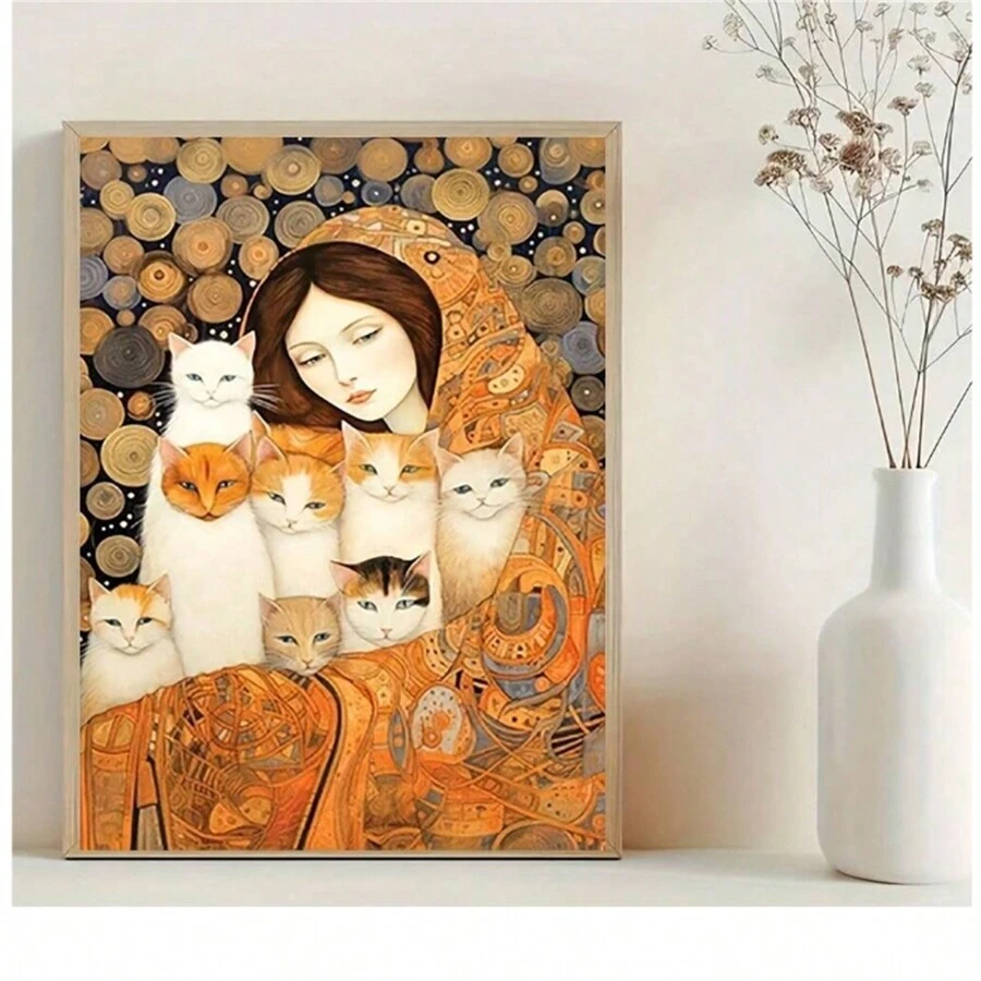 1pc Vintage Poster: Artistic Cats In A Cozy Embrace - Perfect Gift For Cat Lovers - Suitable For Home, Office, Or Hotel Decor, Modern Minimalist Style Print, Living Room And Room Decoration, Bathroom Decoration, Ideal Gift, No Frame