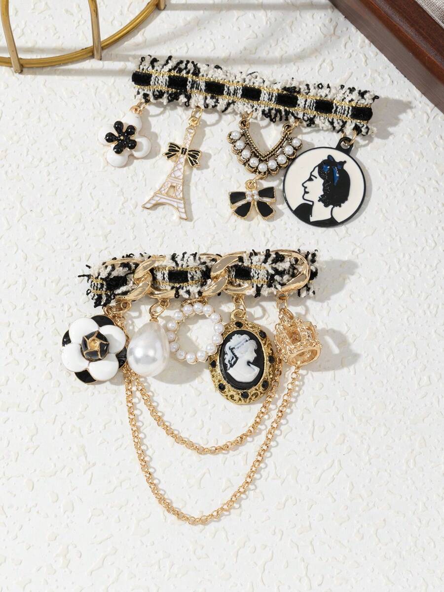 1 chiếc trâm cài áo vương miện tua rua phong cách cung điện thanh lịch, phụ kiện trang sức quyến rũ tông vàng, quà tặng cho phụ nữ, thích hợp để đeo hàng ngày - cổ điển - Xem 1