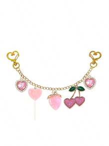 Gold Chain & Pink Heart Cherry Bag Purse Charms Chain Bag Decoration Chain Charm Decorative Bag Chain Charms Accessories Gifts For Shoulder Crossbody Underarm Bag Keychain Charms Cherry Bag Charm Cherry Charm Valentines