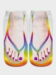 1 pereche de flip-flops amuzanți cu model 3D șosete populare unisex, cadouri, zilnic