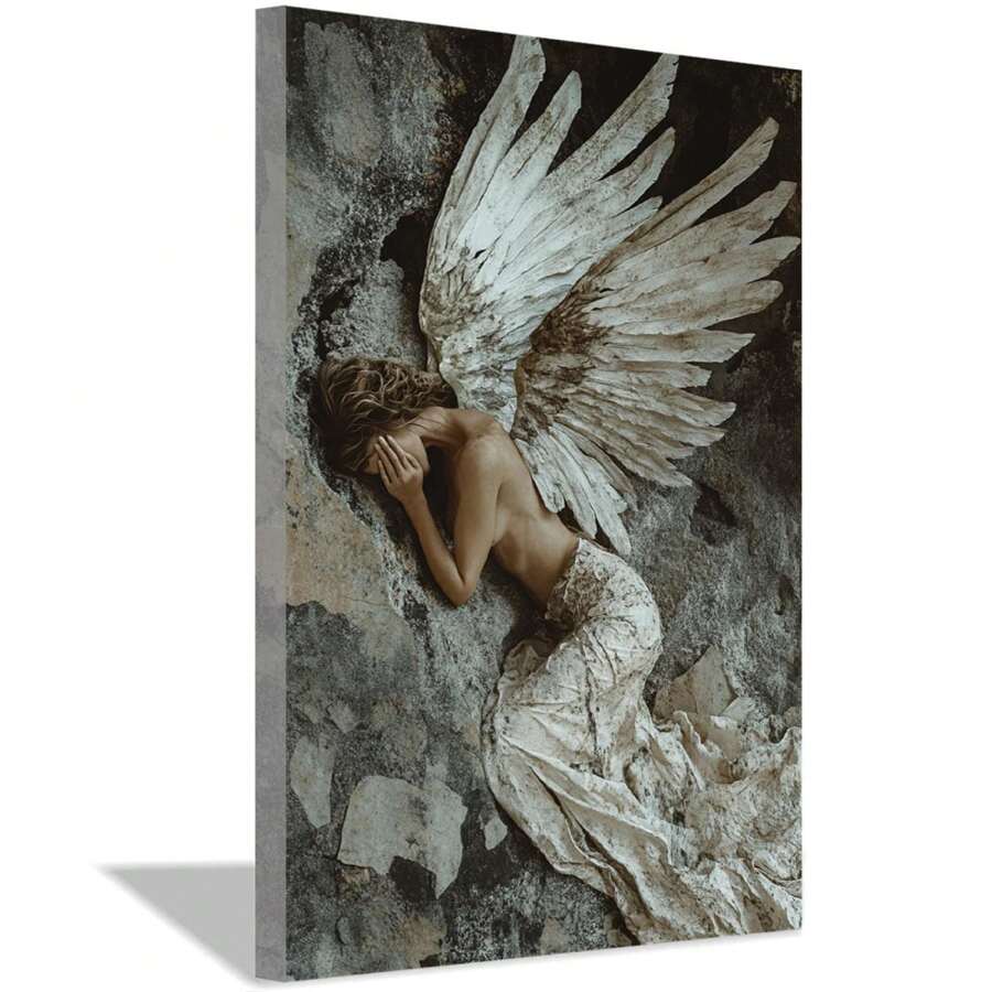 Angel Pictures Wall Art Abstract Angel Canvas Painting Angel Wing Poster Prints Vintage Angel Girls For Office Home Decor, Framed And Ready To Hang. (30x45cm)12x18x1.6inch Framed - trắng - Xem 1