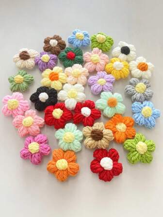 10 件/50 件/100 件手工彩色钩针羊毛花蓬松小花节日服装配饰