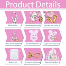 24sets/72pcs Keychain Gift Set, 24 Footprint Pendant Keychain, 24 Thankyou Card And 24 Organza Bag, For Party Decorations, Gender Reveal, Shower Gifts