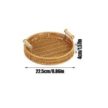 3 Hand-Woven Rattan Bread Baskets Fruit Basket Trays, Kitchen Accessories Tools, Home Decor Storage Baskets, Round Rattan Service Trays With Handles, Suitable For End Table Decorations, Breads, Fruits, Snacks