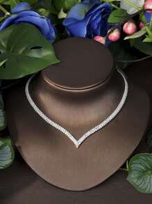 1 Set Minimalist Cubic Zirconia Rhombus Jewelry Set, Suitable For Daily Wear