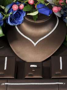 1 Set Minimalist Cubic Zirconia Rhombus Jewelry Set, Suitable For Daily Wear