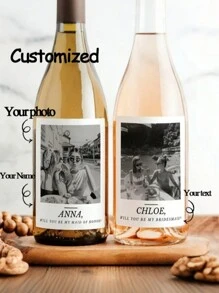 4/8/12pcs Customized Wine Bottle Waterproof Black And White Style Photo Text Stickers, Customized Party Stickers, Your Own Party Stickers, Perfect Choice For Friends, Family, Parties, And Events Cute, Adorable, Unique, Customized, For Friend, Boyfriend, Friends, For Anniversaries, For Birthdays, For Weddings, For Graduation, For Housewarming