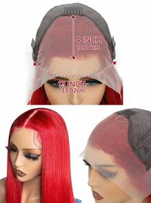 Eulisi Red Lace Front Wigs Human Hair 13x4 Straight Human Hair Wig Colored Red Transparent Lace Frontal Wigs Human Hair 150 Density Pre Plucked With Baby Hair Halloween Costumes - Red - View 7