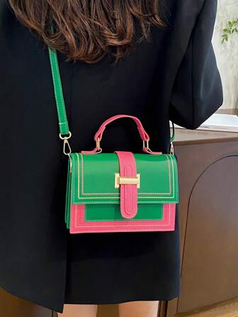 Fashionable Women Color Block Shoulder Bag, Large Capacity Casual Handbag With Shoulder Strap