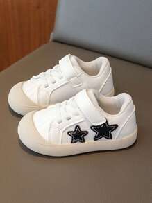 1 Pair Unisex Hook & Loop, Pentagram Designed Casual Sports Shoes, Comfortable, Lightweight, Shock-Absorbing, Non-Slip, Suitable For Toddlers, Daily Wear And Outdoor Activities, All Seasons - Black - View 4