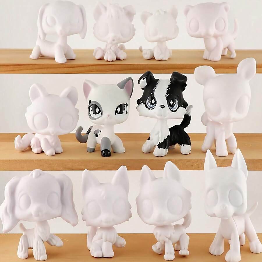 LPS White Figure Base, 3 Pieces Random Dachshund Husky Cocker Spaniel Great Dane Dog Kitten Crouching Cat Shorthair Cat Wolfcat Deer DIY Paint Blank Molds Compitable With LPS Fans Gifts Birthday Graduation - White - View 1