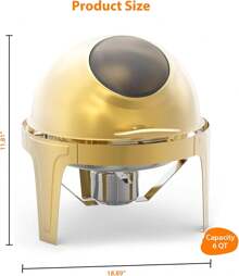 6.3 Quart Round Roll Top Chafing Dish Buffet Set, Stainless Steel Buffet Food Warmer Servers Chafer For Catering With Glass Window For Party Wedding Banquet Graduation Event, Gold - Gold - View 2