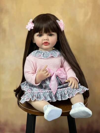 NPK 22inch Full Body Silicone Soft Touch Reborn Toddler Princess Betty With Pink Dress Lifelike Real Baby Doll Girls