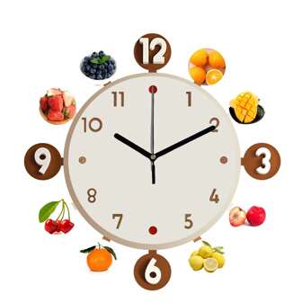 1 pieza Reloj de Pared de Cuarzo de Vidrio Templado Moderno y Silencioso, Diseño Asimétrico con Patrón de Fruta, Reloj Decorativo de Pilas para Sala de Estar, Dormitorio, Cocina - Pilas no incluidas